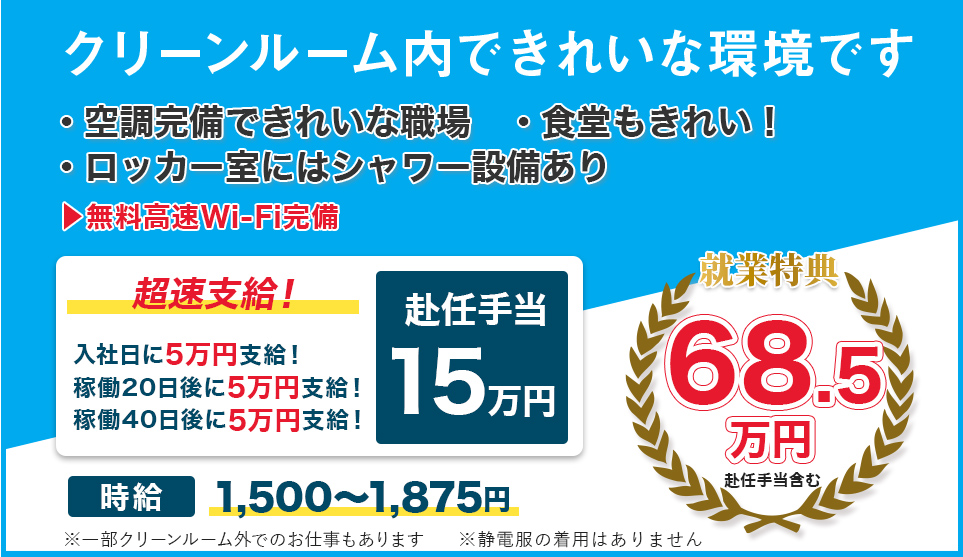 クリーンルーム内できれいな環境です